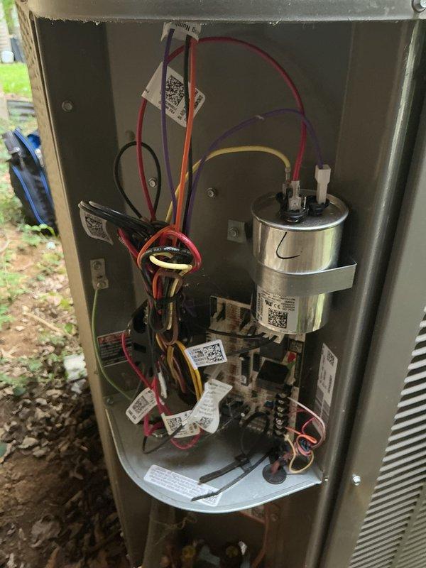Completed cooling season maintenance on HVAC system. Performed comprehensive inspection of outdoor unit electrical components including capacitor, contactors, and wiring connections. Replaced 18x20x1 pleated air filter as part of routine maintenance service. All system components inspected and found to be operating within normal parameters.