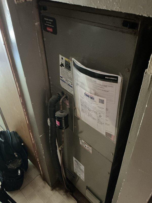 Completed routine maintenance on residential HVAC system under CCC basic plus monthly plan. Performed standard cooling season inspection of indoor air handler unit and outdoor condensing unit, replaced 16x20x1 air filter, and documented equipment condition. Noted significant debris accumulation on outdoor condenser coil requiring attention for optimal system performance.