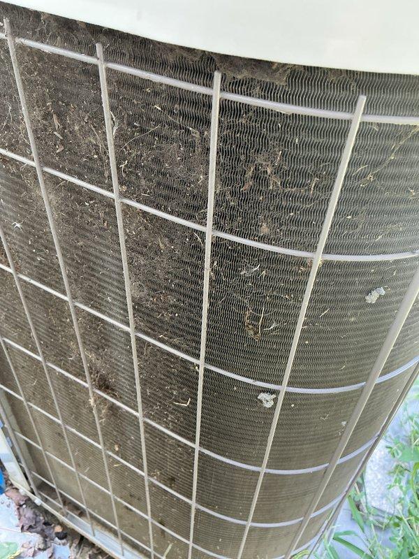 Completed routine maintenance on residential HVAC system under CCC basic plus monthly plan. Performed standard cooling season inspection of indoor air handler unit and outdoor condensing unit, replaced 16x20x1 air filter, and documented equipment condition. Noted significant debris accumulation on outdoor condenser coil requiring attention for optimal system performance.