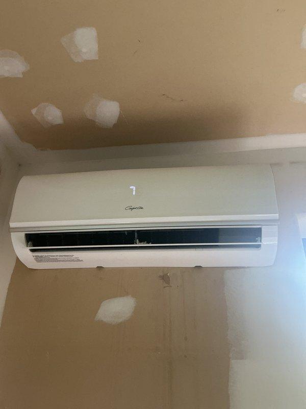 Completed basic monthly maintenance on ductless mini-split cooling system. Serviced wall-mounted indoor evaporator unit and outdoor condenser unit, cleaned washable filter, inspected electrical connections and refrigerant lines, and verified proper system operation. All components functioning within normal parameters upon completion.