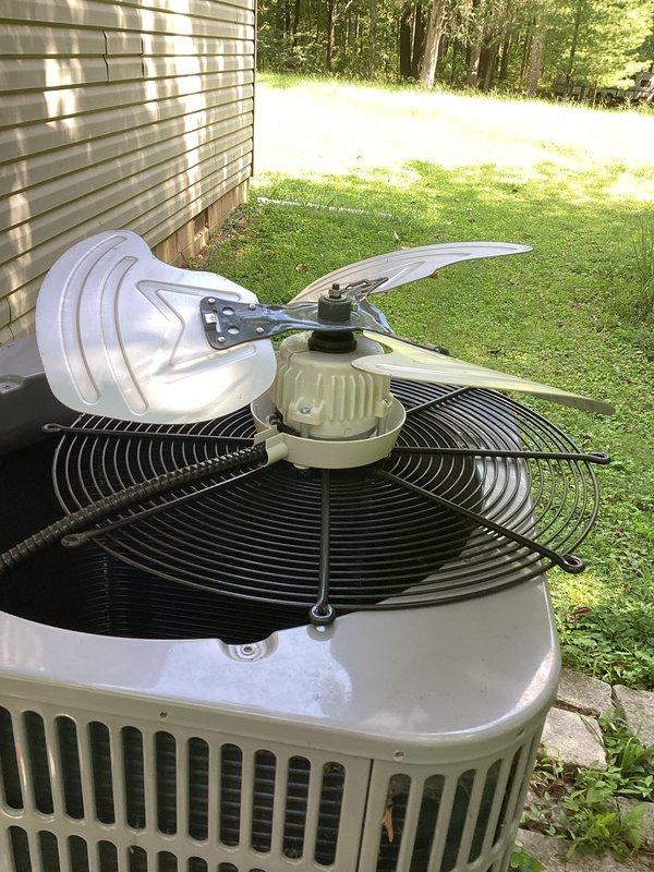 Returned to site to complete repair by replacing defective sensor and condenser fan motor on outdoor unit. Removed top grille to access internal components, disconnected electrical connections, and extracted failed fan motor assembly. Installed new condenser fan motor with proper mounting hardware and bolts, ensuring secure attachment to motor bracket. Connected replacement sensor with appropriate wiring to control board. Verified all electrical connections were tight and properly seated. Tested unit operation to confirm fan motor runs smoothly at correct RPM and sensor provides accurate readings to system controls. Reassembled unit with top grille secured in place. System now operating within manufacturer specifications.