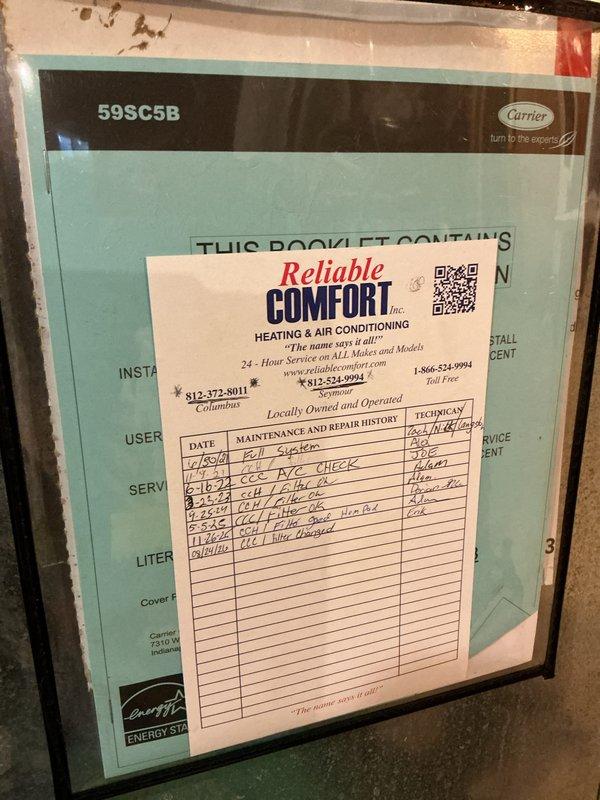 Completed comprehensive cooling maintenance on Carrier HVAC system, model 59SC5B with air handler model ME30N12F26A utilizing R-410A refrigerant. Performed standard preventive maintenance procedures including system inspection, operational testing, and documentation of equipment condition. Updated maintenance history card with service record and verified all manufacturer specifications and safety labels remain intact and legible.