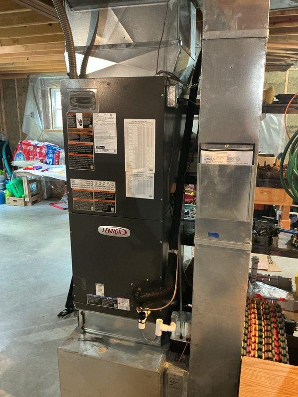 Performed routine cooling maintenance on Lennox HVAC system under active CCC agreement (expires 10/1/27). Conducted comprehensive inspection of air handler unit, verifying proper operation of control boards, electrical connections, and internal components. All circuit boards, wiring harnesses, and control systems found clean and in excellent working condition with no signs of corrosion or deterioration. Documented system condition with interior and exterior photographs for service records.