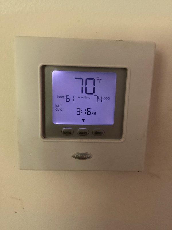 Returned to property to add refrigerant to the Carrier system as scheduled. Applied EasySeal ULTIMATE LS/UV sealant (7.5 ton capacity) to permanently seal detected leaks in the refrigeration circuit. Recharged system with appropriate refrigerant to manufacturer specifications. Verified thermostat operation and confirmed system cycling properly in auto mode with correct temperature setpoints.