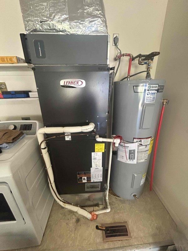 Completed basic monthly cooling maintenance on residential split system consisting of Lennox air handler located in interior utility space and outdoor condensing unit. Performed standard preventive maintenance procedures including inspection of refrigerant lines, electrical connections, and condensate drainage system on indoor unit, verified proper airflow through ductwork, and inspected outdoor unit for debris accumulation and proper operation. System operating within normal parameters upon completion of service visit.