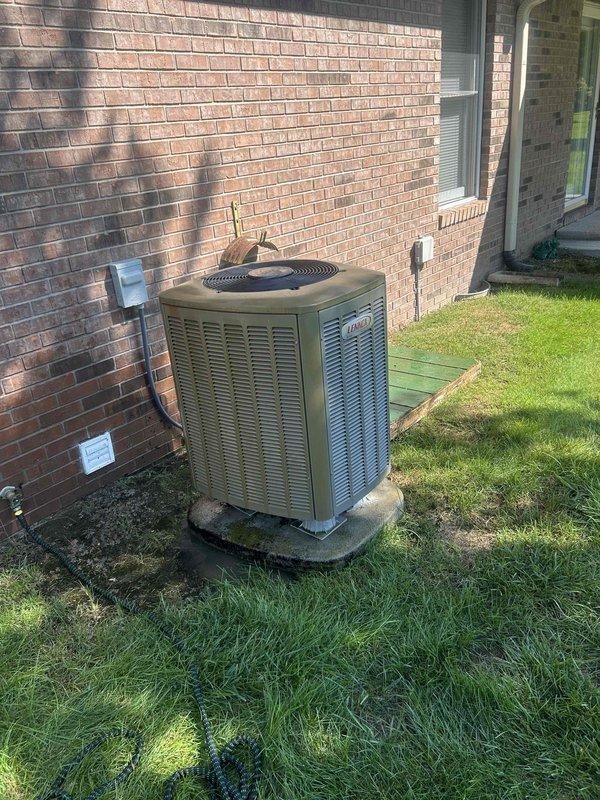 Completed basic monthly cooling maintenance on residential split system consisting of Lennox air handler located in interior utility space and outdoor condensing unit. Performed standard preventive maintenance procedures including inspection of refrigerant lines, electrical connections, and condensate drainage system on indoor unit, verified proper airflow through ductwork, and inspected outdoor unit for debris accumulation and proper operation. System operating within normal parameters upon completion of service visit.