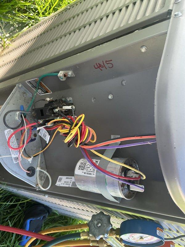 Completed annual spring maintenance visit on residential HVAC system. Performed comprehensive inspection of outdoor condensing unit, checking electrical connections, blower motor operation, and refrigerant pressures using manifold gauges. Replaced 14x20x1 pleated air filter as part of preventative maintenance contract. All components operating within normal parameters, unit tested and left in proper working condition.