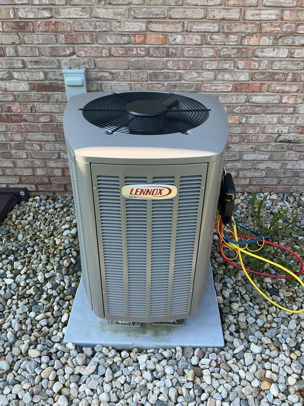 Completed comprehensive cooling maintenance on Lennox outdoor unit. Performed system diagnostics with refrigerant gauge set connected to service ports, inspected electrical components and control boards, and verified proper operation of all internal systems. Standard 20x20x4 filter not included in this basic monthly maintenance service.