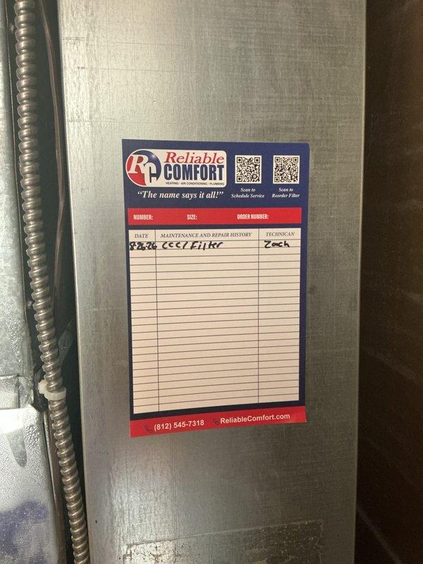 Performed routine cooling maintenance on Lennox HVAC system. Replaced 16x25x1 air filter and verified thermostat operation at 72°F cooling setpoint. Updated maintenance sticker with service record and confirmed system operating within normal parameters.