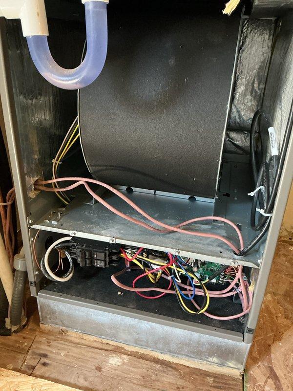 # HVAC Maintenance - Heating System Service

Completed annual heating maintenance visit on residential CCHP system. Performed comprehensive inspection of furnace components including heat exchanger, blower assembly, and control board. Verified all electrical connections and wiring harnesses were secure throughout the unit. Inspected condensate drain system with PVC trap assembly for proper operation and drainage.

Examined evaporator coil fins for cleanliness and airflow obstruction. Noted light dust accumulation on coil surfaces, which is normal for seasonal operation. Verified refrigerant line insulation and routing were intact with no visible damage or deterioration. Inspected control board functionality and confirmed all indicator lights and safety circuits were operating correctly.

Checked burner assembly and combustion chamber for proper operation. Verified gas connections were secure with no leaks detected. Tested ignition system and flame sensor for reliable startup sequence. 