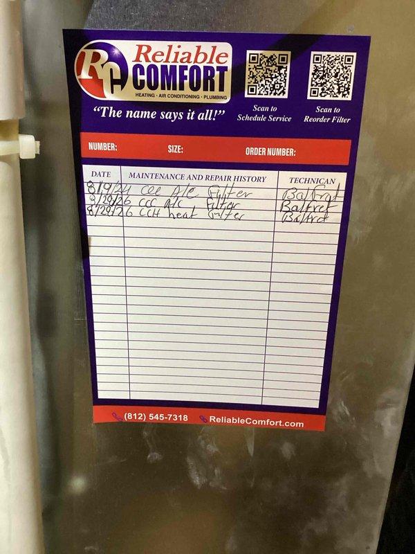 Completed basic monthly maintenance on CCHP system, inspecting both cooling and heating components. Verified operation of REME HALO air purification unit and documented maintenance history on equipment label.