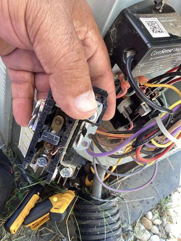 Responded to service call for air conditioning unit running continuously without cooling, with thermostat set at 69°F but indoor temperature reading 74°F. Upon inspection of the outdoor condensing unit, diagnosed failed contactor preventing compressor operation. Replaced defective contactor, verified proper electrical connections, and tested system operation. Unit now cooling properly with compressor engaging as designed and temperature dropping to setpoint.