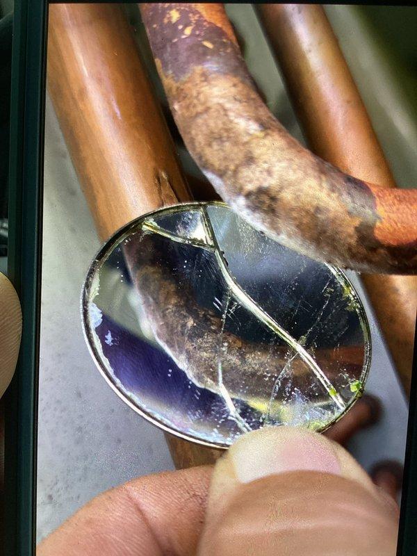 Responded to refrigerant leak on copper line set. Upon inspection, discovered severely corroded copper piping with extensive oxidation, pitting, and structural deterioration that had caused a complete failure of the refrigerant line. Performed braze repair to restore system integrity, replaced damaged section of copper tubing, pressure tested the repair, and recharged the system with refrigerant to manufacturer specifications.