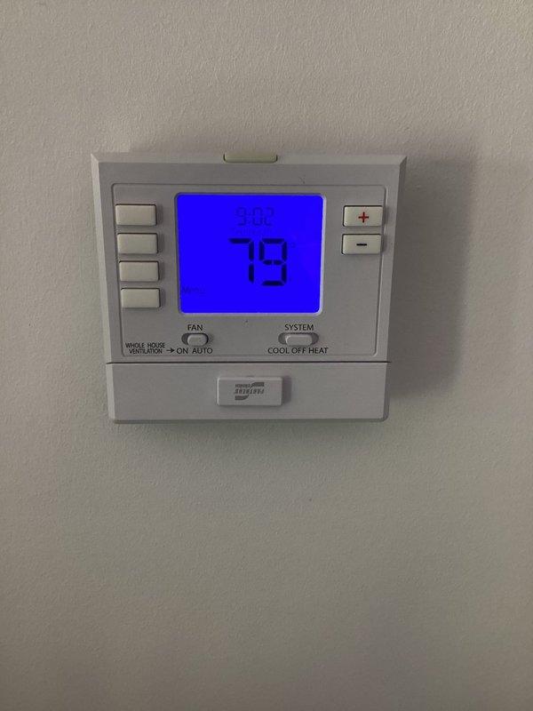 Responded to cooling complaint where system fan continued running but failed to maintain temperature, with intermittent cooling after breaker reset. Upon arrival, verified thermostat display showing 79°F and confirmed system configuration on Intertherm equipment. Diagnosed compressor cycling issue causing loss of cooling capacity while blower motor operated continuously. Issue resolved by addressing electrical component causing compressor to drop offline during operation, restoring proper cooling cycle and temperature control.