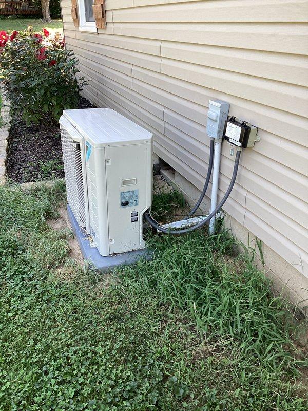 Completed basic monthly heating maintenance on two mini-split systems. Inspected outdoor condenser unit, verified proper operation of wall-mounted thermostat displaying 69 degrees, and confirmed all electrical connections and refrigerant lines were secure. All systems operating within normal parameters.