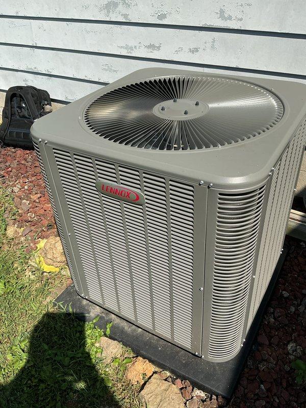 Completed annual cooling maintenance on Lennox outdoor condensing unit. Performed comprehensive system inspection including electrical panel examination, refrigerant line inspection, and verification of all connections and components. Unit operational and functioning within normal parameters upon completion of preventative maintenance service.