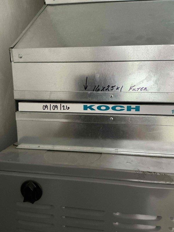 Completed monthly preventive maintenance visit on Tempstar furnace system and Koch air handler unit. Verified filter size as 16x25x1 and documented on equipment for future reference. Performed visual inspection of heating equipment, ductwork connections, and water heater integration, confirming all components operational and properly secured with no immediate safety concerns noted.
