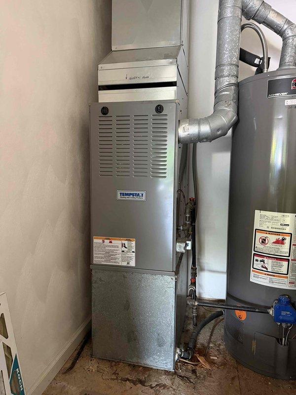Completed monthly preventive maintenance visit on Tempstar furnace system and Koch air handler unit. Verified filter size as 16x25x1 and documented on equipment for future reference. Performed visual inspection of heating equipment, ductwork connections, and water heater integration, confirming all components operational and properly secured with no immediate safety concerns noted.