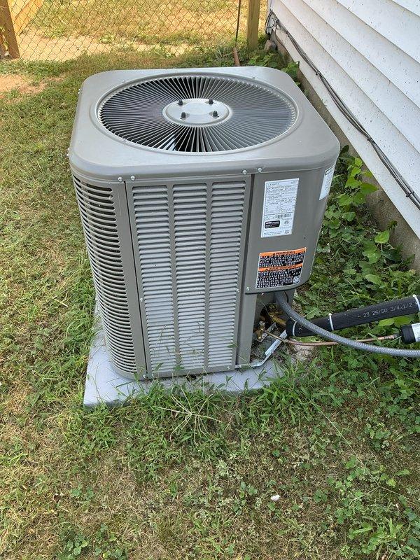 Completed basic monthly heating maintenance visit on residential HVAC system. Performed standard visual inspection of outdoor condenser unit, verified proper placement on concrete pad, and confirmed electrical disconnect box and conduit connections were secure. Unit appeared operational with no visible damage or deterioration to exterior casing, louvers, or fan assembly, though filter size could not be determined during this visit.