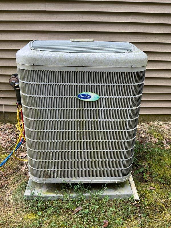 Completed monthly Basic Plus cooling maintenance visit on Carrier outdoor condenser unit. Performed standard system inspection, checked refrigerant lines and connections, recorded temperature readings with diagnostic equipment, and replaced 20x20x4 air filter per recurring service agreement. Unit operating within normal parameters with no issues identified.