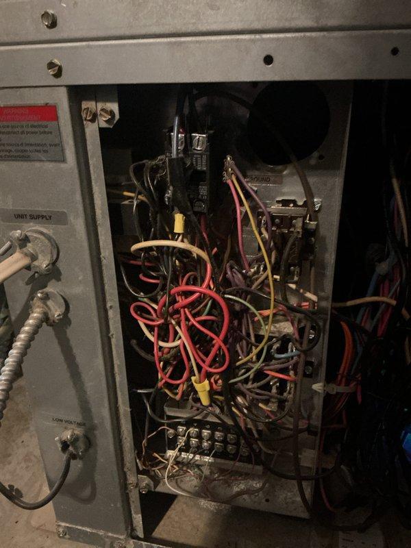 Completed first CCGC Basic monthly maintenance visit for cooling system. Replaced 24x24x1 air filter as part of routine preventive maintenance service. Inspected Honeywell Home ProSeries thermostat operation and verified proper functionality. Accessed HVAC unit electrical compartment, inspected internal components including dual capacitors, wiring connections, and terminal blocks to ensure system integrity and safe operation.