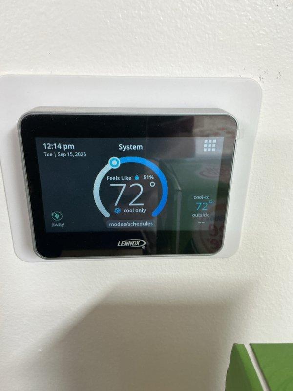 Completed annual cooling maintenance visit on Lennox HVAC system. Performed comprehensive inspection of air handler unit, verified thermostat operation and programming, replaced 20x20x4 air filter, and confirmed system is operating within manufacturer specifications for the upcoming cooling season.