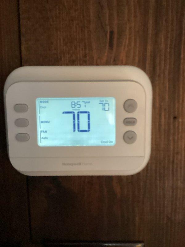 Completed basic monthly heating maintenance visit. Installed new 16x25x1 Koch air filter as part of the recurring service plan. Verified thermostat operation with Honeywell digital unit displaying proper temperature readings and system responding correctly to cooling demand.