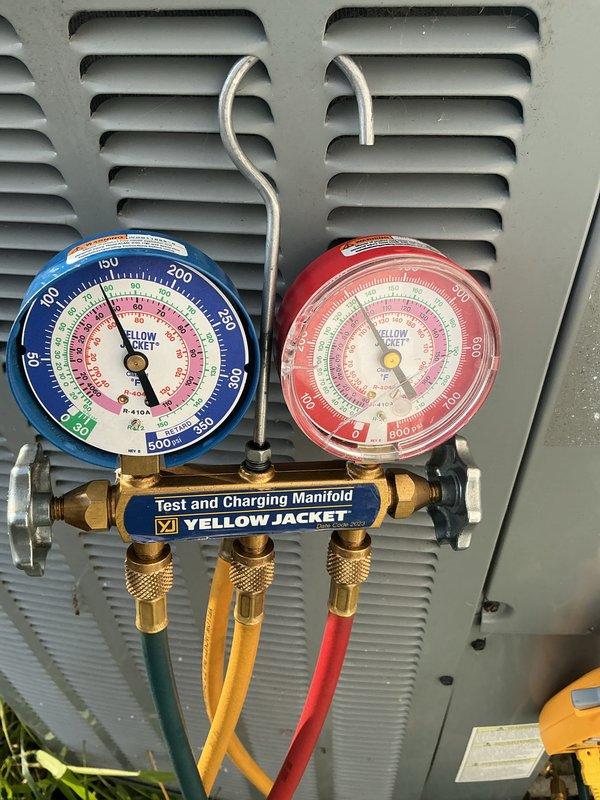 Completed complimentary cooling system maintenance for new membership enrollment. Performed comprehensive system inspection including electrical component examination, control board verification, and refrigerant pressure testing using manifold gauges to ensure proper charge levels and optimal system performance. All components operating within normal parameters with no deficiencies noted.