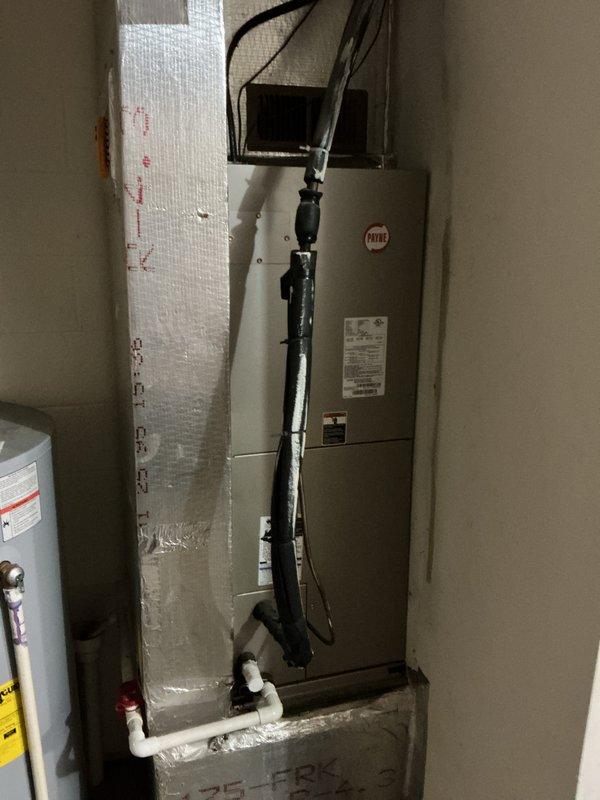 Completed monthly HVAC maintenance on residential cooling system. Performed standard inspection of air handler unit, checked electrical connections, and verified proper operation of all components. Filter size was not marked on equipment; documented that filter dimensions need to be measured and recorded for future service visits to ensure proper replacement specifications are maintained.