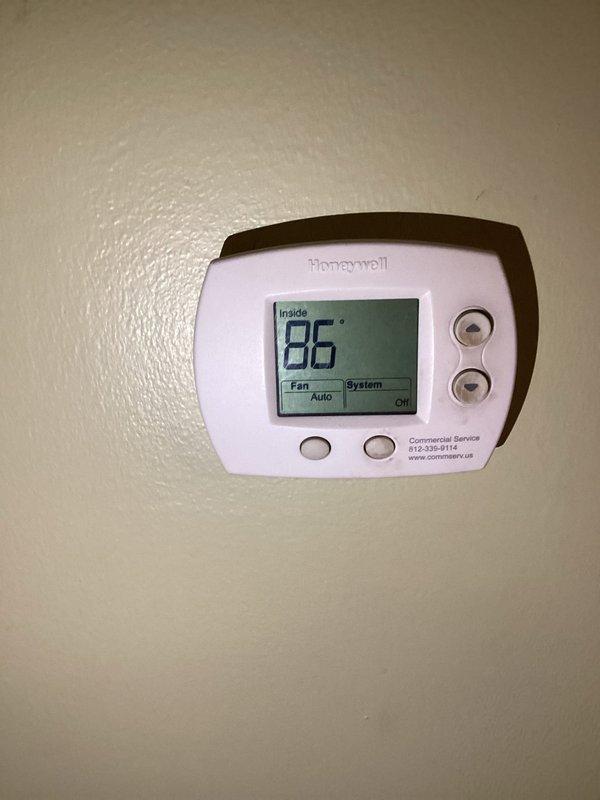 Responded to no cooling complaint on residential split system. Upon arrival, found thermostat displaying 86°F with system off. Performed diagnostic evaluation of outdoor condenser unit and determined system issue. Completed necessary repairs to restore cooling operation, verified proper system function, and left unit operational.