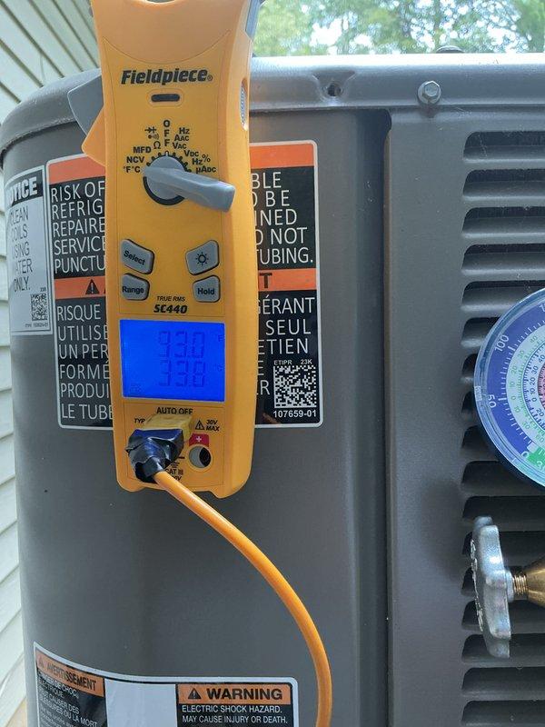 # HVAC Maintenance - Cooling System Service

Completed annual cooling maintenance visit on residential HVAC system. Performed comprehensive inspection of outdoor condensing unit, utilizing digital multimeter to verify electrical parameters and system performance. Tested voltage, amperage, and continuity to ensure proper operation of compressor and fan motor. Inspected refrigerant lines, connections, and pressure readings using manifold gauges. Verified all safety labels and warnings were intact and visible on equipment.

Conducted visual inspection of all accessible components, checking for signs of wear, corrosion, or damage. Examined electrical connections, contactors, and capacitors for proper function. Confirmed adequate airflow through condenser coil and verified fan operation. All measurements and readings fell within manufacturer specifications, indicating system is operating efficiently.

Service included installation of 20x20x4 air filter as part of preventive maintenance prog