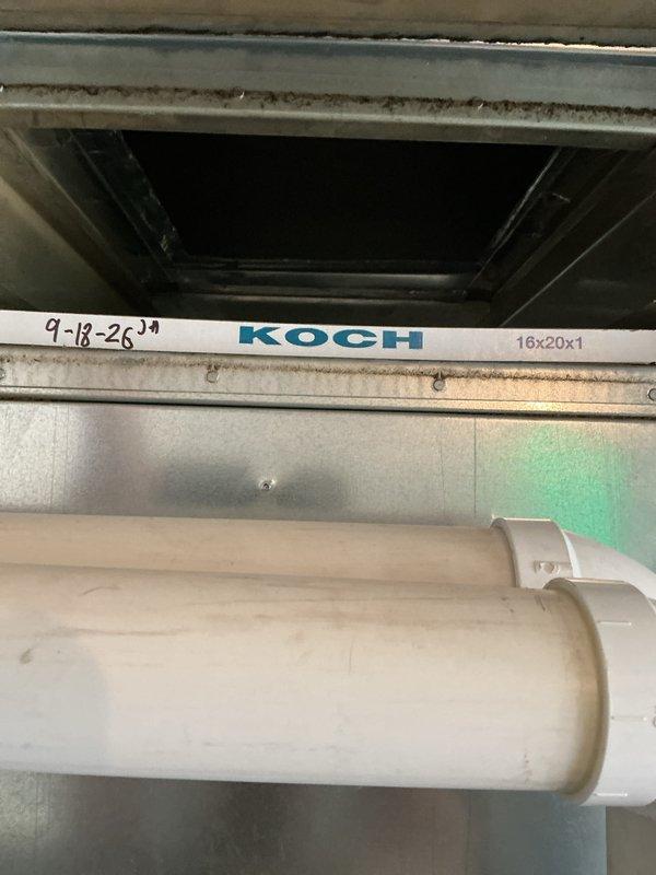 Completed annual heating maintenance visit on HVAC system. Performed comprehensive inspection of air handler components, including blower wheel assembly and internal mechanisms. Installed new 16x20x1 air filter as part of preventative maintenance service. All system components found operating within normal parameters with no deficiencies noted.