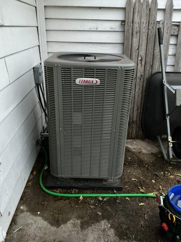 # HVAC Maintenance - Cooling System Service

Completed comprehensive cooling maintenance on residential Lennox air conditioning system. Performed standard preventive maintenance protocol including system inspection, filter replacement with new 20x20x4 filters, and operational testing. Unit located in exterior side yard accessed between building and fence line. Verified proper system operation and airflow. Membership renewal recommended for continued service coverage.