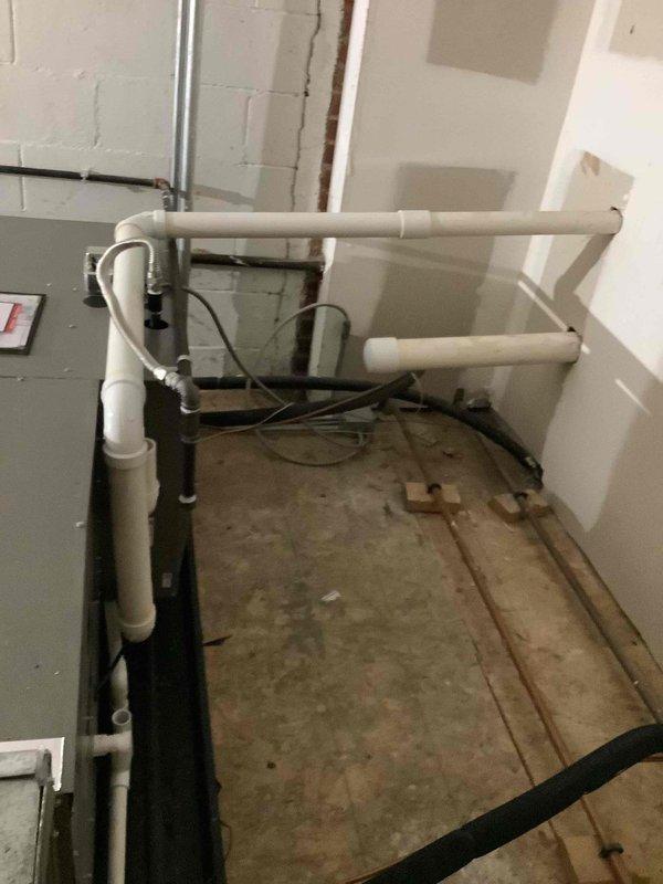 Completed installation of furnace system in attic location with PVC flue piping. Unable to finalize flue termination due to missing eccentric 3" to 2" PVC reducer that was not delivered with materials. Installed accessible flue piping framework and prepared system for completion. Return visit required to install reducer fitting and complete flue termination once part arrives. Furnace requires firing off and commissioning upon completion of flue work. Return form submitted for follow-up service.
