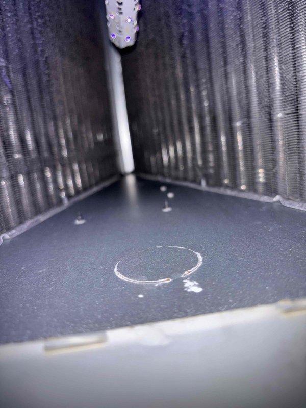 Completed preventive maintenance on CCHP heating system, including inspection of air handler and ductwork components. System requires 20x20x4 filter replacement, which was not included in service; noted significant condensation present on air handler surfaces indicating high humidity conditions or temperature differential during operation.