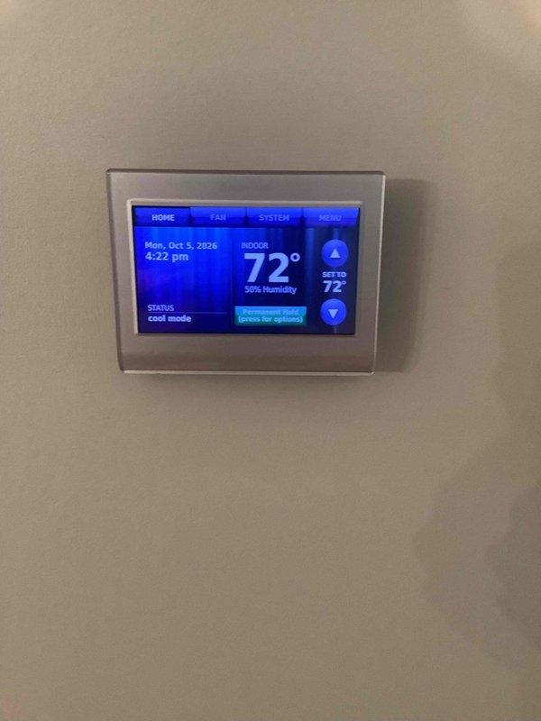 Completed heating maintenance on two-system installation consisting of mini-split unit and Carrier central air handler. Performed comprehensive system inspection, verified operational status of both heating systems, and confirmed thermostat functionality with digital control displaying proper temperature readings and humidity levels. Documented filter size requirement as 16x15x1 for air handler unit, inspected refrigerant lines and condensate drain system for proper operation, and verified all components operating within normal parameters for upcoming heating season.