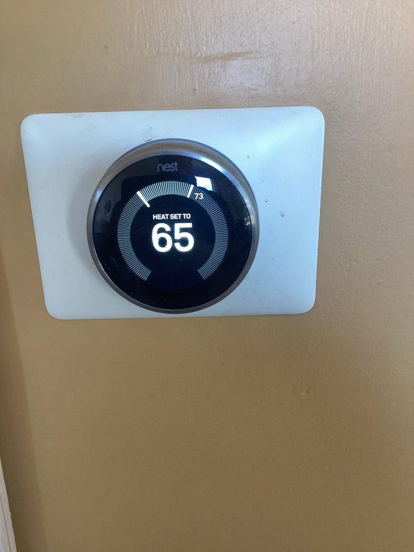 Completed heating maintenance under active service agreement. Verified Nest thermostat operation with heating mode set to 65°F, inspected blower motor and electrical connections, and replaced 16x20x1 air filter per maintenance protocol.