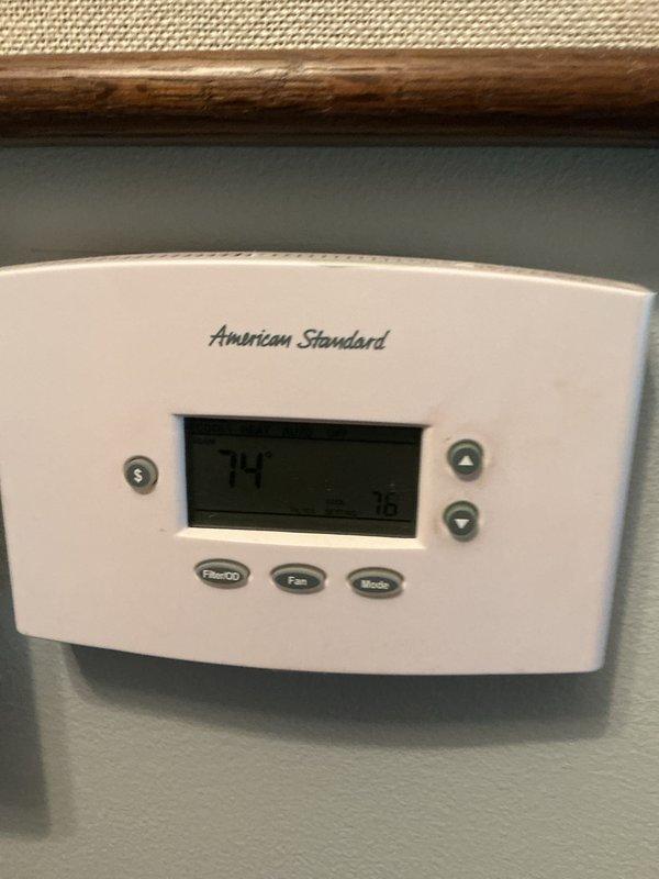 Completed basic monthly cooling maintenance visit on residential HVAC system. Performed standard inspection of cooling components, verified thermostat operation showing 74°F set point, and inspected return air grille for proper airflow. System operating within normal parameters at time of service.