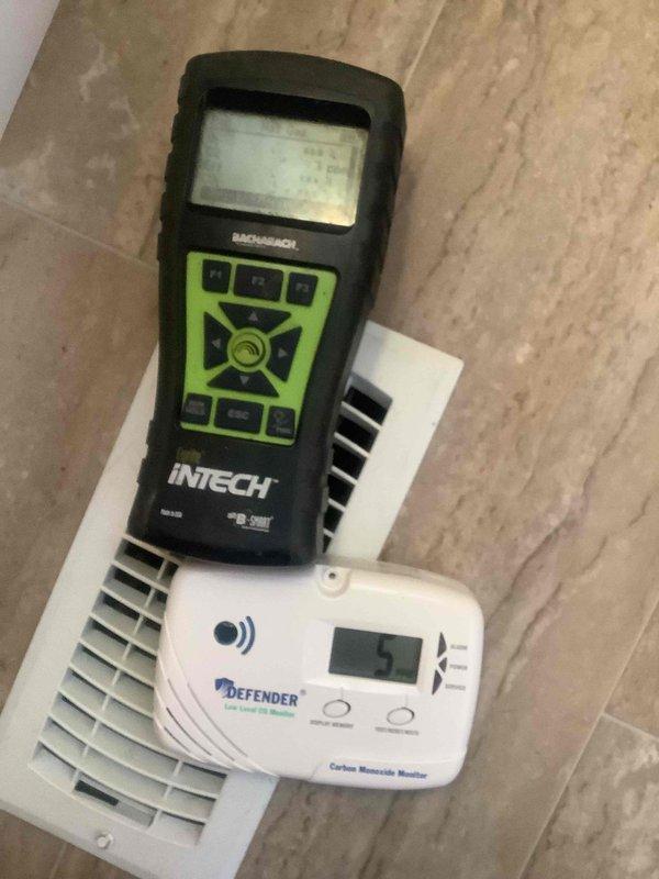 Completed annual heating maintenance visit on residential HVAC system. Performed comprehensive safety inspection including carbon monoxide testing at supply register, with readings confirming safe operation at 5 PPM. Conducted combustion analysis and system diagnostics using calibrated testing equipment to verify proper furnace operation and efficiency.