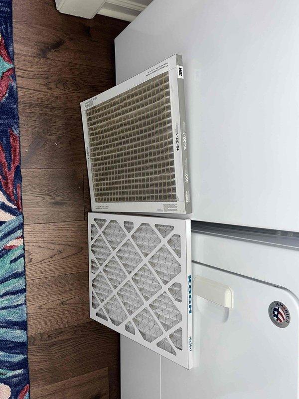 Completed monthly CCH maintenance visit. Replaced 16x20x1 air filter which showed moderate dust and debris accumulation. Verified thermostat operation and display functionality showing proper temperature readings at 69°F setpoint. System operating within normal parameters.