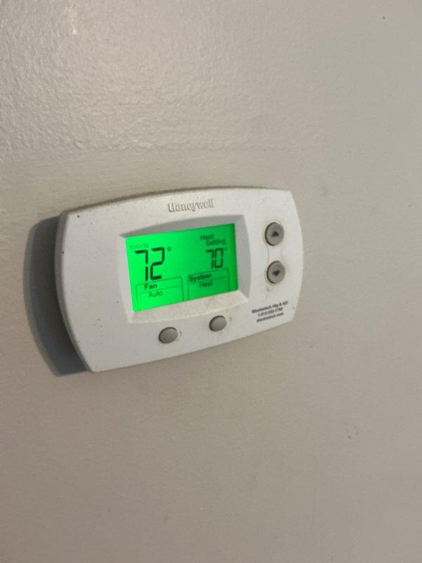Completed monthly basic heating maintenance visit on HVAC system. Replaced 16x20x1 air filter, inspected air handler and ductwork components for proper operation, and verified thermostat functionality showing current settings at 72°F fan and 70°F system temperature. All equipment operating within normal parameters with no issues identified.