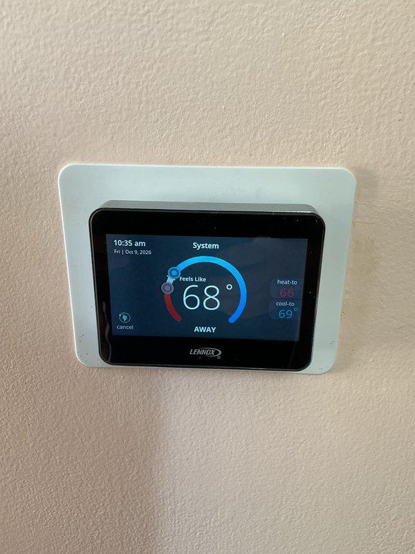 Completed comprehensive heating maintenance on Lennox HVAC system under CCHP service agreement. Performed standard preventative maintenance procedures, inspected air handler unit (model CBA25UHV), verified thermostat operation and programming settings, and replaced 20x20x4 air filter. System operating within normal parameters with thermostat displaying proper temperature readings and responding correctly to programmed settings.