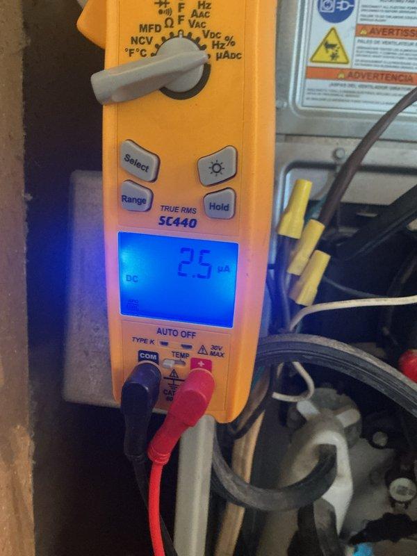 # HVAC Maintenance - Heating System Service

Completed basic monthly heating maintenance visit on Trane air handler unit. Performed standard heating system diagnostics including electrical measurements using digital multimeter, which indicated 2.5 CA reading during operational testing. Inspected air handler cabinet, control panel, refrigerant lines, and condensate drain for proper operation and signs of wear. Unit showed normal age-related dust accumulation but maintained functional integrity. Unable to replace air filter as filter size was not identified during this visit.