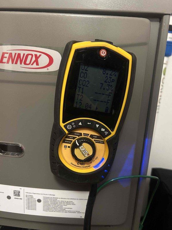 Completed comprehensive preventive maintenance on Lennox HVAC system including replacement of 16x20x1 air filter, inspection of blower assembly and squirrel cage fan for dust accumulation, and diagnostic testing using combustion analyzer to verify system performance and efficiency. All components inspected and system operating within normal parameters.