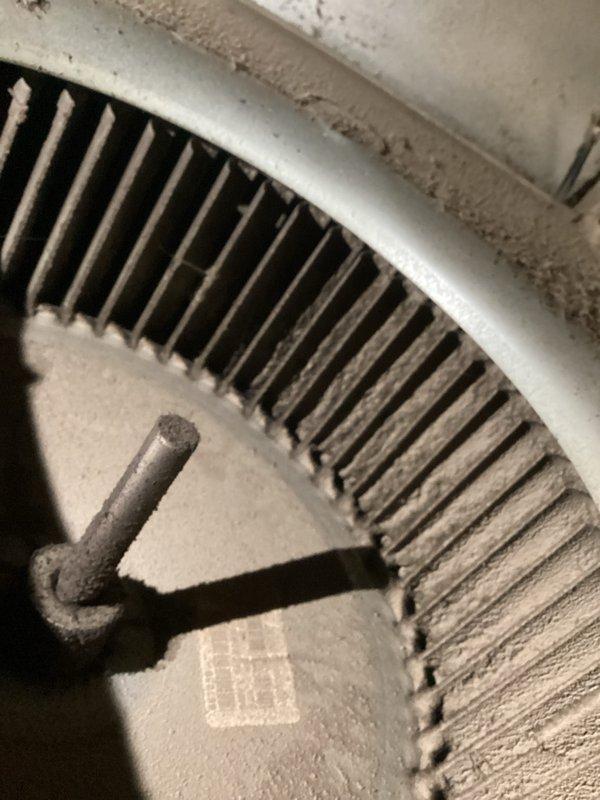 Responded to no-heat call on gas furnace that had been inoperative since previous winter. Upon arrival, found evaporator coil heavily loaded with dust and lint accumulation, restricting airflow throughout the system. Performed diagnostic testing with digital multimeter, recording voltage readings of 292.3V to verify electrical supply and system functionality. Inspected furnace components and refrigerant lines, noting significant debris buildup requiring cleaning to restore proper operation. System age unknown at time of service visit.