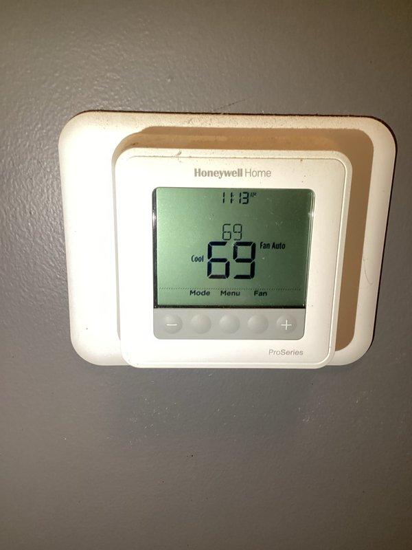 Completed monthly basic heating maintenance visit on Lennox furnace system. Performed standard heating system inspection, replaced 14x20x1 air filter, verified thermostat operation showing 69°F setpoint in cooling mode with auto fan setting, and confirmed all equipment including condensate pump functioning properly with no issues identified.