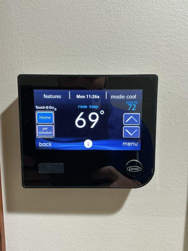 Completed preventive maintenance on two CCHP heating systems, including inspection of thermostats and blower assemblies. Customer requires two 16x20x4 filters which were not included in this service visit.