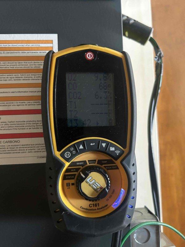 Completed monthly heating maintenance on CCH system. Performed combustion analysis using C181 analyzer to verify proper burner operation and ensure safe combustion levels. Verified thermostat operation showing system in heat mode at 74 degrees and replaced 16x20x1 air filter. All system parameters found within normal operating range.