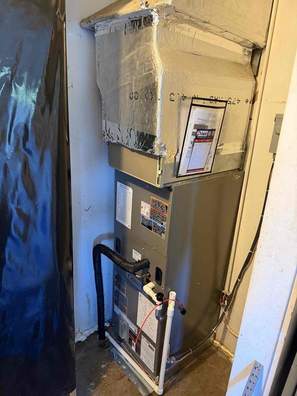 Completed full installation of Lennox heat pump system including indoor air handler and heating unit with all associated refrigerant line sets, ductwork connections, and electrical components. System was evacuated, charged to manufacturer specifications showing 193 microns on vacuum gauge, and tested for proper operation with all safety controls verified functional.