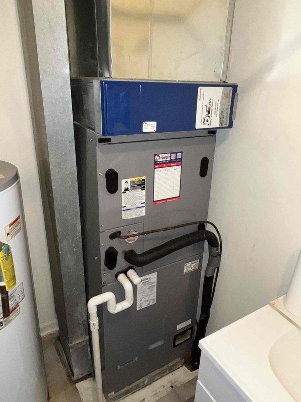 Completed annual basic heating maintenance visit on residential HVAC system. Performed standard inspection of furnace components, heat exchanger, and blower assembly. Observed dust and particulate accumulation on evaporator coils and heat exchanger fins, which is typical for systems in regular operation. Verified all mechanical components, refrigerant lines, and PVC condensate drainage piping are intact and properly connected. System is operational and functioning within normal parameters under current service agreement coverage.